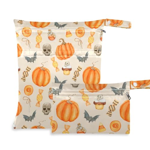 susiyo 2 Pcs Wet Dry Bag Watercolor Halloween Pumpkin Waterproof Reusable Baby Cloth Diaper Wet Bags with 2 Zipper Pockets for Breast Pump Parts Travel Beach Pool Gym Yoga Swimsuits Wet Clothes
