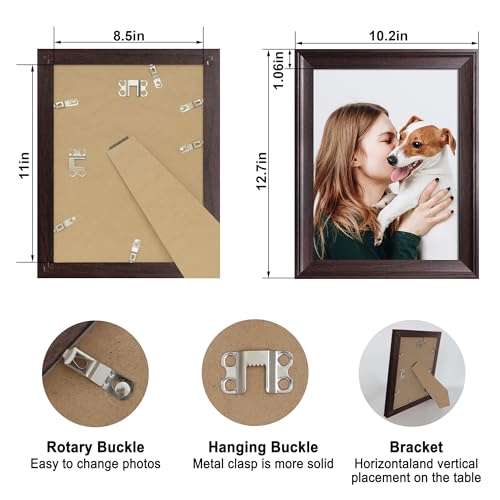 Image of iRahmen 8.5x11 Vintage Picture Frame - High Definition Real Glass Wooden Photo Frames for Tabletop Display and Wall Mounting (Dark Brown, Set of 4)