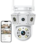 Srvillg Dual Lens Camera Outdoor, 360° PTZ WiFi CCTV Camera, 2.4/5GHz WiFi Security Camera PIR Human Detection, Sound and Light Alarm, Support 256G TF Card, Colour Night Vision (Dual Lens Camera-02)