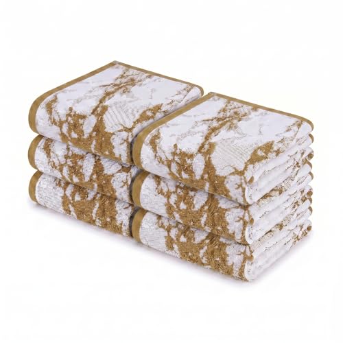 SUPERIOR Cotton Marble Jacquard Border Quick Dry Towel Set, 6 Piece, Bronze