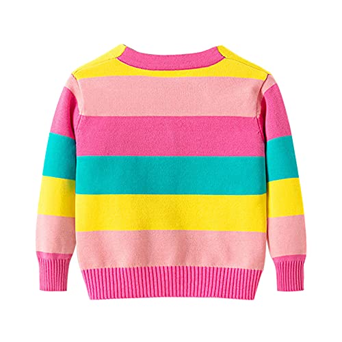 Mud Kingdom Little Girl Cardigan Sweater Rainbow Stripe Cotton V-Neck2