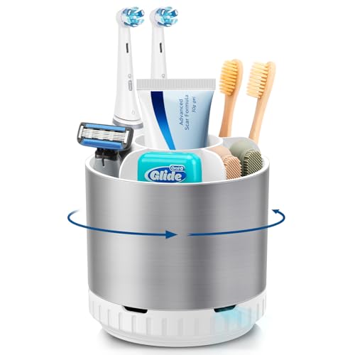 GFWARE Silver Toothbrush Holders for Bathrooms Countertop Organizer - Kids Electric Toothbrush and...