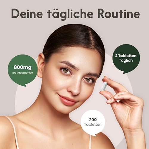 Calcium Tabletten Hochdosiert - 200 Tabletten - 800mg Kalzium pro Tag - Calziumtabletten Hochdosiert - vegan und produziert in Deutschland - Laborgeprüft - Verpackung kann variieren