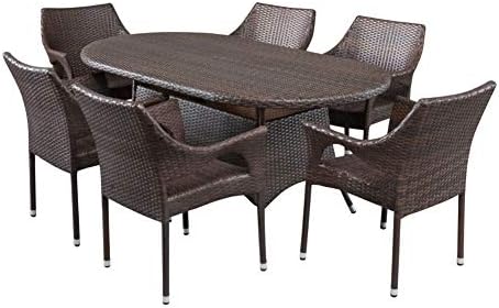 Christopher Knight Home Lennox Outdoor Wicker Round Dining Set, 7-Pcs Set, Multibrown