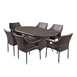 Christopher Knight Home Lennox Outdoor Wicker Round Dining Set, 7-Pcs Set, Multibrown