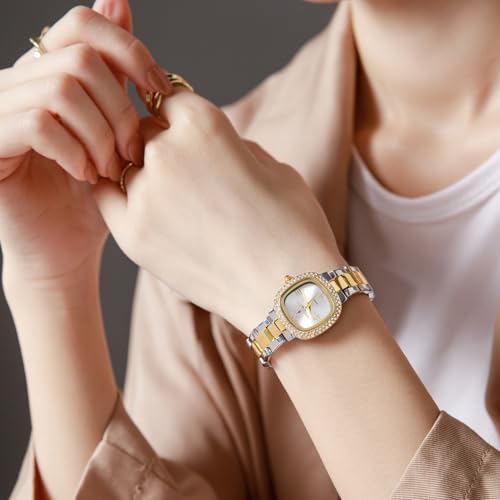 Image of London Fog Ave Maria Collection Analog Watch for Women with Square Dial, Crystal Studded Bezel Roman Numeral Markers and Stainless Steel Strap - LFW20004