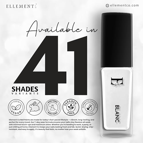 Image of Ellement Co. Blanc Nail Paint White 10 ML | Long-Lasting Glossy Finish Nail Polish | Quick Dry, Chip Resistant Formula | Smooth Application with High Pigment | Professional Salon-Like Look | Suitable for All Skin Tones