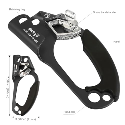 QKURT Mountaineering Climbing Hand Ascender, Right Hand Ascender Rock Climbing Tree Arborist Rappelling Gear Equipment Rope Clamp for 8~13MM Rope | Lightweight Aluminum Alloy Climbing Equipment