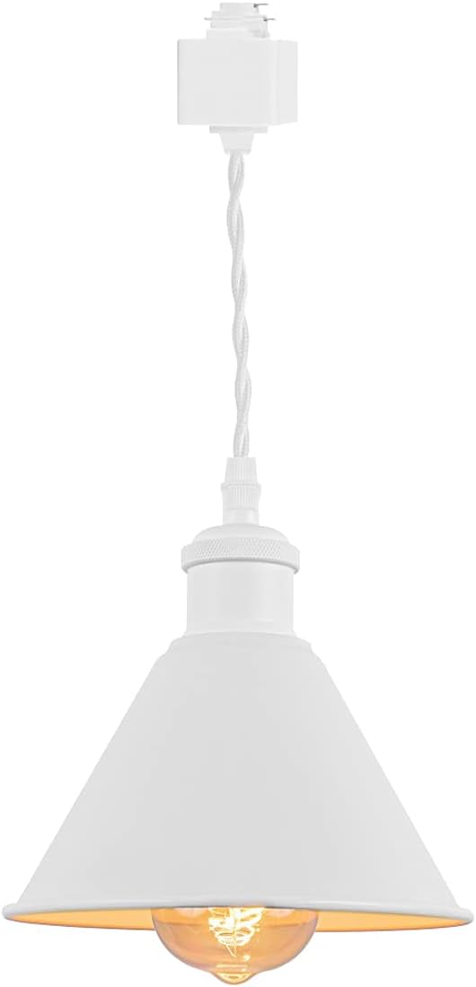 Modern Design White Metal Pendant Track Lighting White E26 Base 3.9 inches White Twisted Cord Single Circuit H Track Light Fixture for Loft Hallway Bar Bulb and Track Not Included