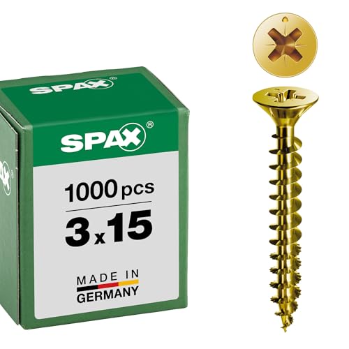 SPAX Universalschraube, 3,0 x 15 mm, 1000 Stück, Kreuzschlitz Z1, Senkkopf, Vollgewinde, 4CUT, YELLOX A2L, gelb verzinkt, 1081020300155