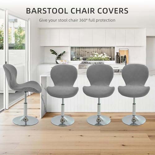 Image of Gollense Bar Stool Covers with Backs, Set of 4 Stretch Jacquard Barstool Seat Covers, Washable Swivel Pub Counter Height Chair Slipcover Protector for Home Kitchen Cafe (Velvet-Grey)