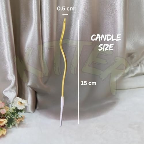Image of KITTER Metallic Golden Spiral Candle for Decoration - Pack of 6 Pcs Twisted Candles for Birthday Cake | Golden Candle Set | Spiral Long Candles | Golden Candle for Cake Birthday