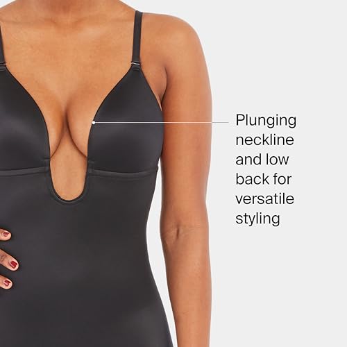 Image of SPANX SPANXshape Suit Your Fancy Plunge Low-Back Mid-Thigh Bodysuit - Comfortable One Piece - Medium Compression - Seamless