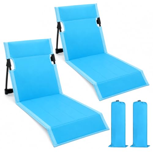 Gerrii 2 Pcs Foldable Poolside Chairs Portable Beach Chair Extended Folding Poolside Chairs for Edge with Carry Bag of Adults Traveling Camping Picnic Lawn Swimming Pool Accessories(Light Blue)