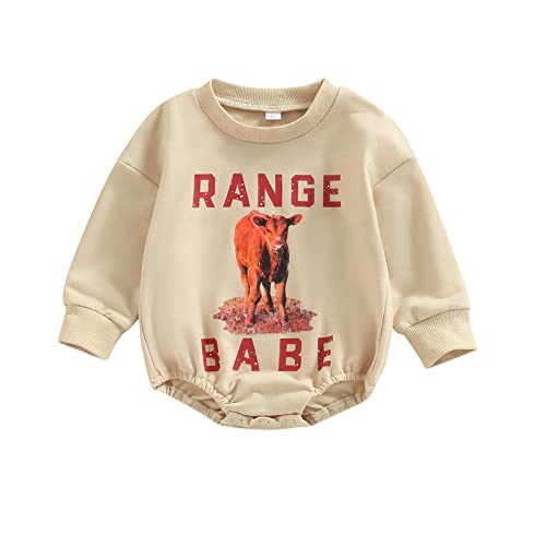 Image of Lamuusaa Western Baby Girl Boy Clothes Long Sleeve Romper Sweatshirt Cow Print Bodysuit Oversized Sweater Fall Outfit 0-24M