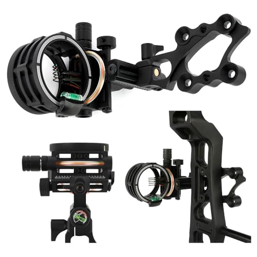 PYMUST Archery Mira de Arco Compuesto de 5 Pines - Fibra óptica de 0,019 ', Mira de microajuste de Aluminio CNC, Universal para diestros y Zurdos (Corto)
