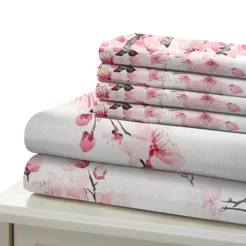 Housse de Couette Fleurs de Cerisier 200x200cm Microfibres avec 2 Taies d'Oreiller - 7