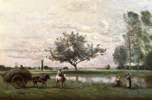 Pintura al óleo El carro de heno de Jean Baptiste Corot en lienzo de alta definición