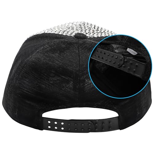 Image of Peohud Set of 2 Rhinestone Baseball Caps, Adjustable Snapback Baseball Hat for Women Men, Breathable Sparkle Bling Sun Hat for Sport, Party, Outdoor Activities Black