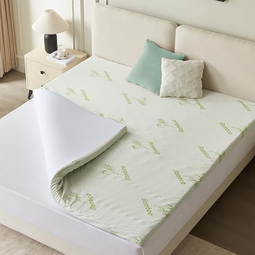 CASABEL Surmatelas 90 x 190 cm Mousse à Memoire de Forme 5 cm + Housse en Bambou - sur-Matelas...