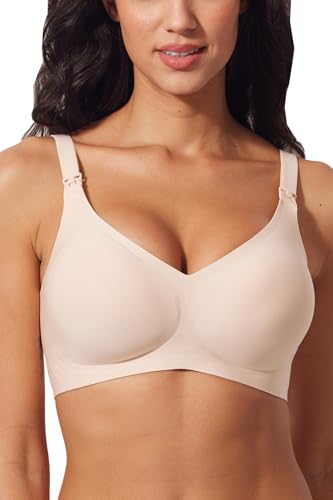 ZUMIY Nahtloser Schwangerschafts-BH, Still-BH für Schwangerschaft Stillen, Ultraweicher Ohne Bügel Stillen BH (DE/NL/SE/PL, Alphanumerisch, L, Regular, Regular, Nude)