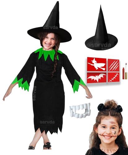 Image of Sarvda Hosiery, Velvet, And Satin Halloween Costumes For Girls | Halloween Costume For Boys | Halloween Dress For Kids | Witch Costumes (3-4 Years, Halloween Scary (Premium Costume)),Black