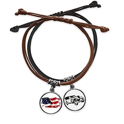 Bracelet en cuir l'air brossage avec drapeau américain et finitions tressées main
