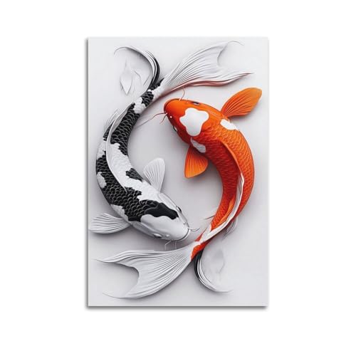 Sculpture murale koï 60x90cm déco moderne suspendue grand