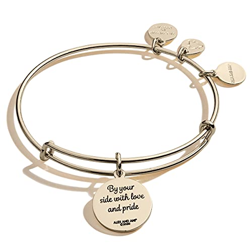 Alex and Ani Because I Love You Granddaughter Expandable Wire Bangle Bracelet for Women, by Your Side Charm, Shiny Antique Gold Finish, 2 to 3.5 in2