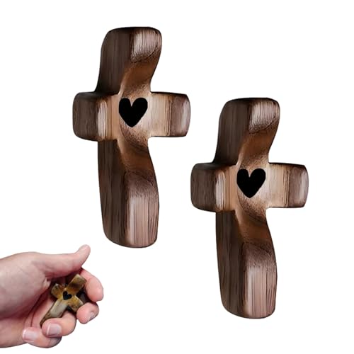Mailfull Cruz de Madera Tallada 2 piezas Cruz de Oración de Madera Cruz de Bolsillo para Amigos Familiares Regalos de Bautizo