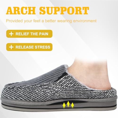 Image of ONCAI Mens Clog Slippers with Arch Support Stripe Faux Fur Cotton-Blend High-Density Memory Foam Warm House Slippers Slip-on Indoor Outdoor Rubber Sole Size 7-16