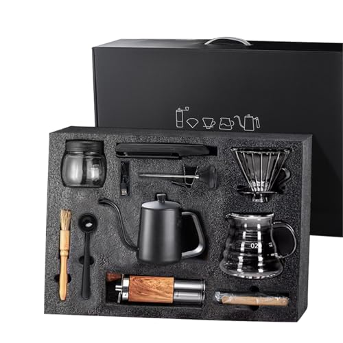 XQZMD Hand Brewed Coffee Set, Portable Multifunctional Coffee Grinding Hand Brewing Kit with Filter Papers, Travel Coffee Brewing Set for Outdoor, Picnic (Gift Boxed 10pcs)