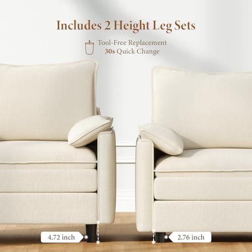 Image of Vesgantti 40 inch Single Seat Sofa, Comfy Cloud Couch Deep Seat Upholstered Couch Chenille Modern Sofa with Armrest Pillow, Easy Assembly for Living Room, Bedroom and Apartment, Beige