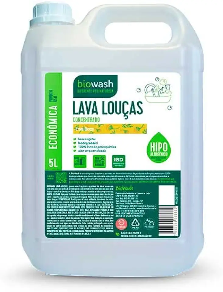 Biowash Lava Louças Erva Doce 5L Hipoalergênico Concentrado