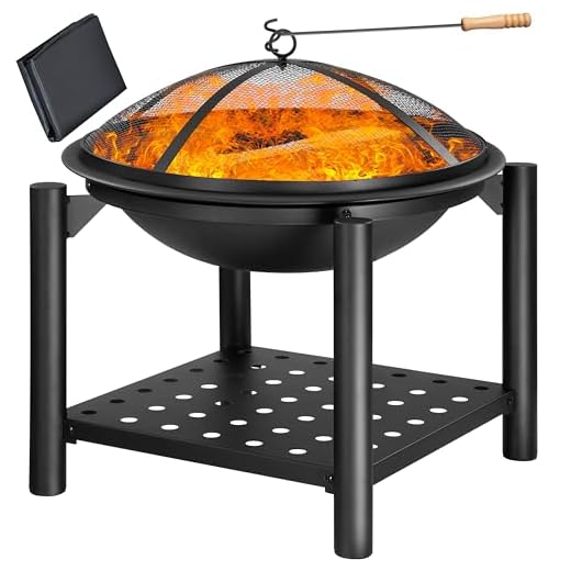 GARDEBRUK® Brasero Exterior Ø 55 cm Jardín Terraza Protector de Chispas Cubierta Cuenco Fuego con Atizador
