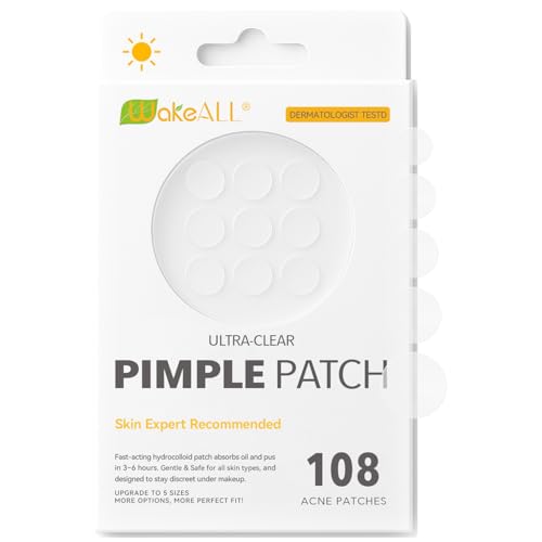 Pimple Patches for Face—Hydrocolloid Acne Patches, 5 Sizes (8/10/12/14/16 mm), 108 ct.—Tea Tree, Salicylic Acid & Centella—Invisible Waterproof Spot Dots, Absorb Fluid & Shrinking Zits and Whiteheads