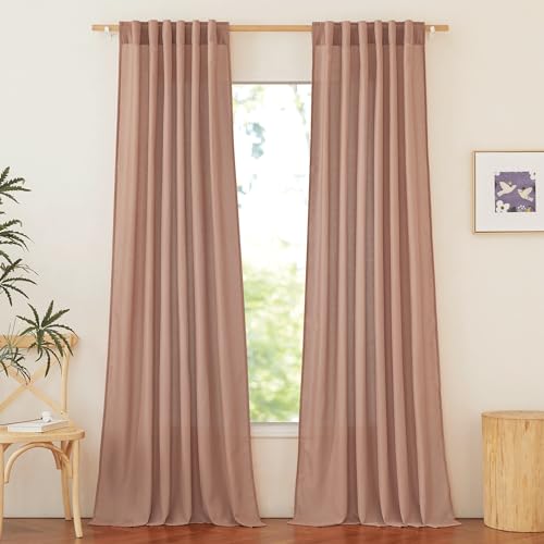 NICETOWN Terracotta Thick Linen Curtains for Bedroom, Rod Pocket & Back Tab Flax Window Treatments Privacy Assured Not See in with Light Filtering for