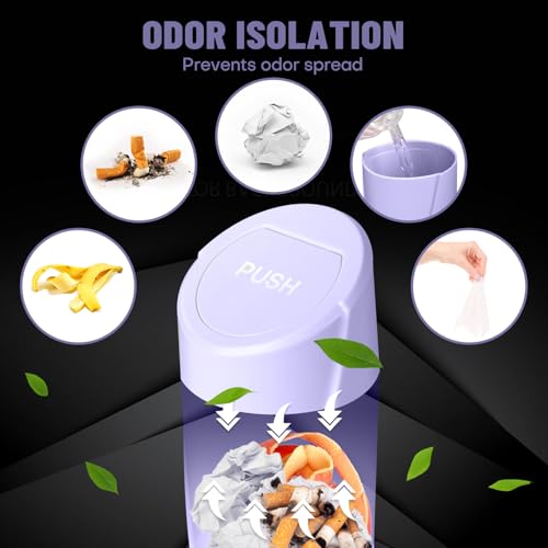 Image of Car Trash Can Bin with Lid - Car Garbage Can Cup Holder - Light Purple Mini Leakproof Vehicle Garbage Bin with 20pcs Trash Bags-Automotive Organizers and Storage for Front Back Seat Accessories