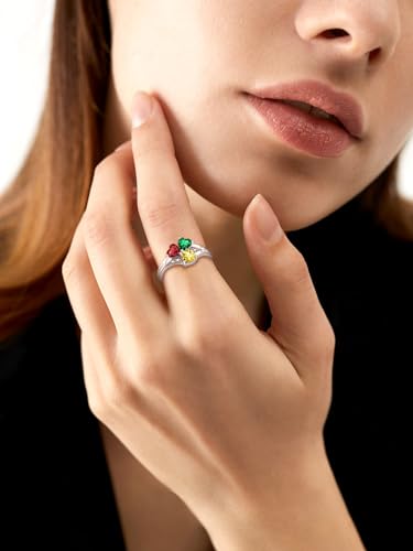 Supcare Mother Ring with Personalized 1-5 Birthstones Custom Sterling Silver Thumb Ring with Family Names Gifts for Mom Girlfriend (with Gift Package)3