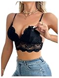 MakeMeChic Women's Spaghetti Strap Nursing Bra Floral Lace Scallop Trim Breastfeeding Bralette Black Small