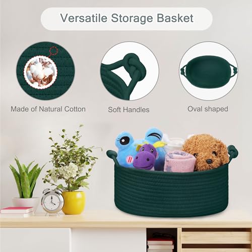 Image of COMSE Small Gift Basket Empty with Bag & Ribbons, Solid Dark Green