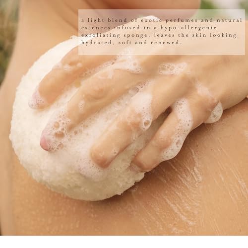 Kai Fragrance kai Body Buffer – 2 Count exfoliating Bath sponges with Built-in Cleanser, Gardenia Scent, Vegan & Cruelty-Free | Gently exfoliates & cleanses | Made in the USA