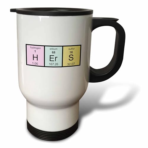 Image of 3dRose Hers in Periodic Table of Elements symbols - half of mr and mrs set 14oz Stainless Steel Travel Mug