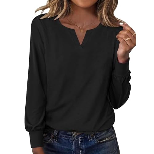Ivicoer Womens Long Sleeve Shirts V Neck Tops Business Casual Outfits Bcasic Tees Spring Clothes 2026 Trendy Blouses