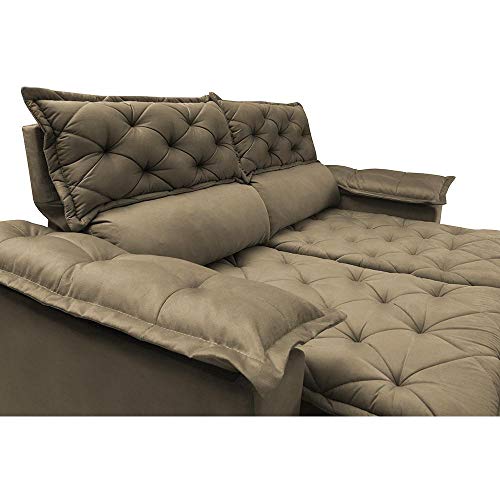 Conjunto de Sofá 3 e 2 Lugares Retrátil e Reclinável Cama Inbox Compact 2,00x1,50m Velusoft Castor