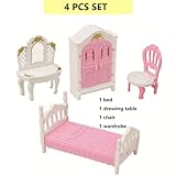 KARLOR Dollhouse Furniture Set, 4 Piece Miniature Furniture Set, Pink Bed Dressing Table Cabinet Chair, 1:12 Dollhouse Accessories Mini Furniture Bedroom Girls Doll Furniture (Bedroom) - Image 2