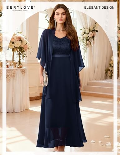 Image of BeryLove Summer Formal Wedding Guest Prom Dresses Sequin Cocktail Evening Lace Elegant Mother of The Bride Dress