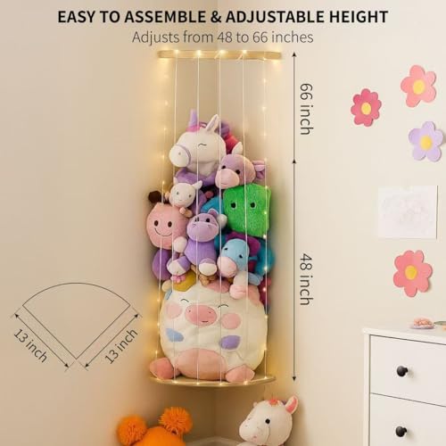 Image of PUTSKA Nursery Furniture Hanging Organizer - Wall Mounted Stuffed Animal Storage for Baby Room, Corner Plush Collection Display & Nursery Organization System, Space-Saving Vertical Storage - Plain