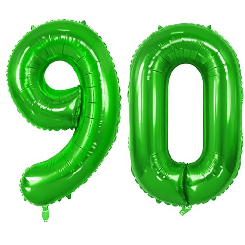 Number 90 Balloons for 90th Birthday Party Decorations, 0-100 Large No.90 Balloons for Women Men and Grandpa Grandma, 40 Inch Fruit Green Foil Helium Balloon for 90 Year Old Anniversary Decorations