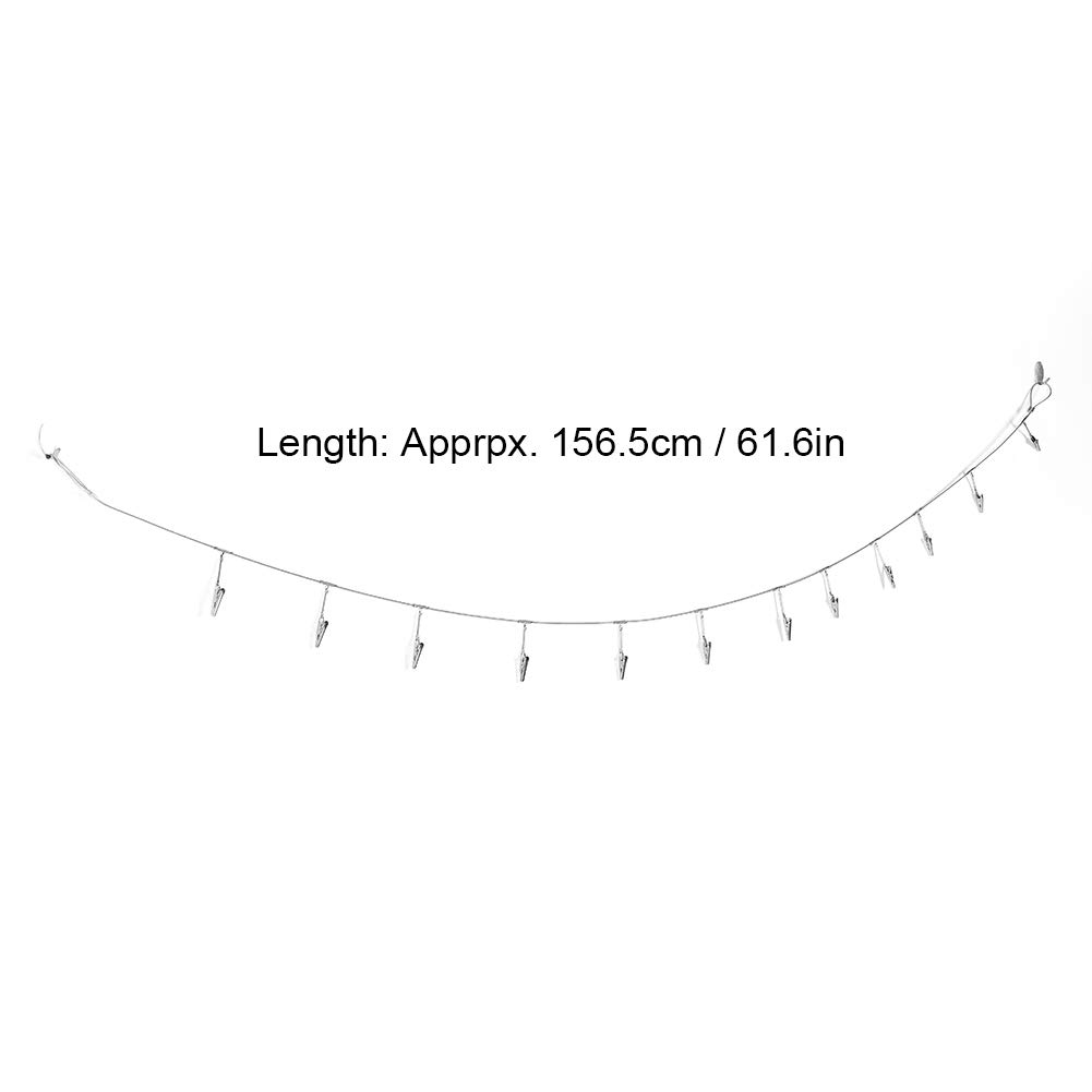 Yuecoom Steel Wall Hanging Display Cable Wire Rod, Wire Rope Photo Clip with 12PCS Alligator Clips, Picture Holders for Postcards and Artworks